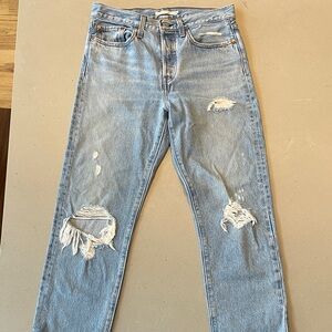 Levi's Women's Light Blue Distressed Straight Jeans